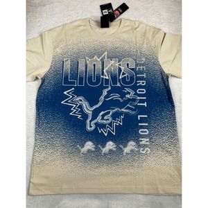 New Era Detroit Lions NFL Graphic T-Shirt Cream Blue Ombre Metallic Silver Small